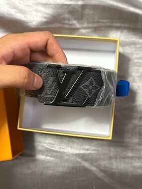 Louis Vuitton Black Buckle with Beige Leather Strap
